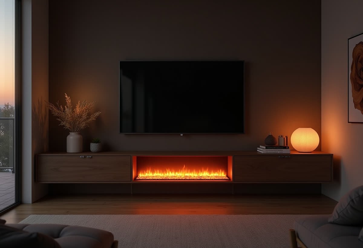 Elektrische haard in TV-meubel (sfeerimpressie)